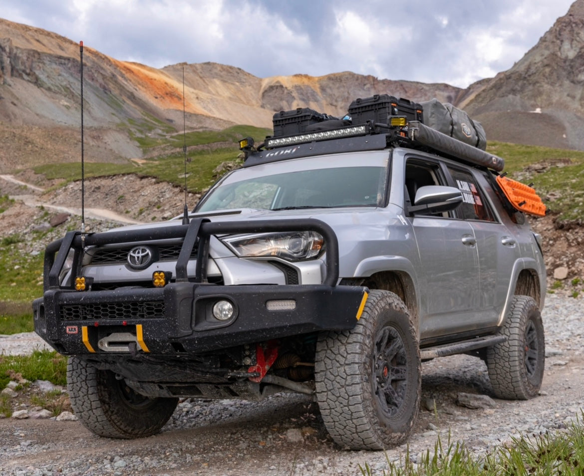 Toyota 4runner arb bumper offroad overlanding parts. Molle panels and accessories mounted on the interior and exterior