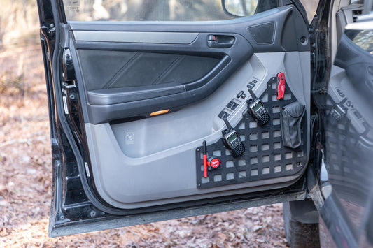 4th gen 4runner front door mod interior storage molle gear panel. perfect for mounting guns holsters and knives or anything you want close to you