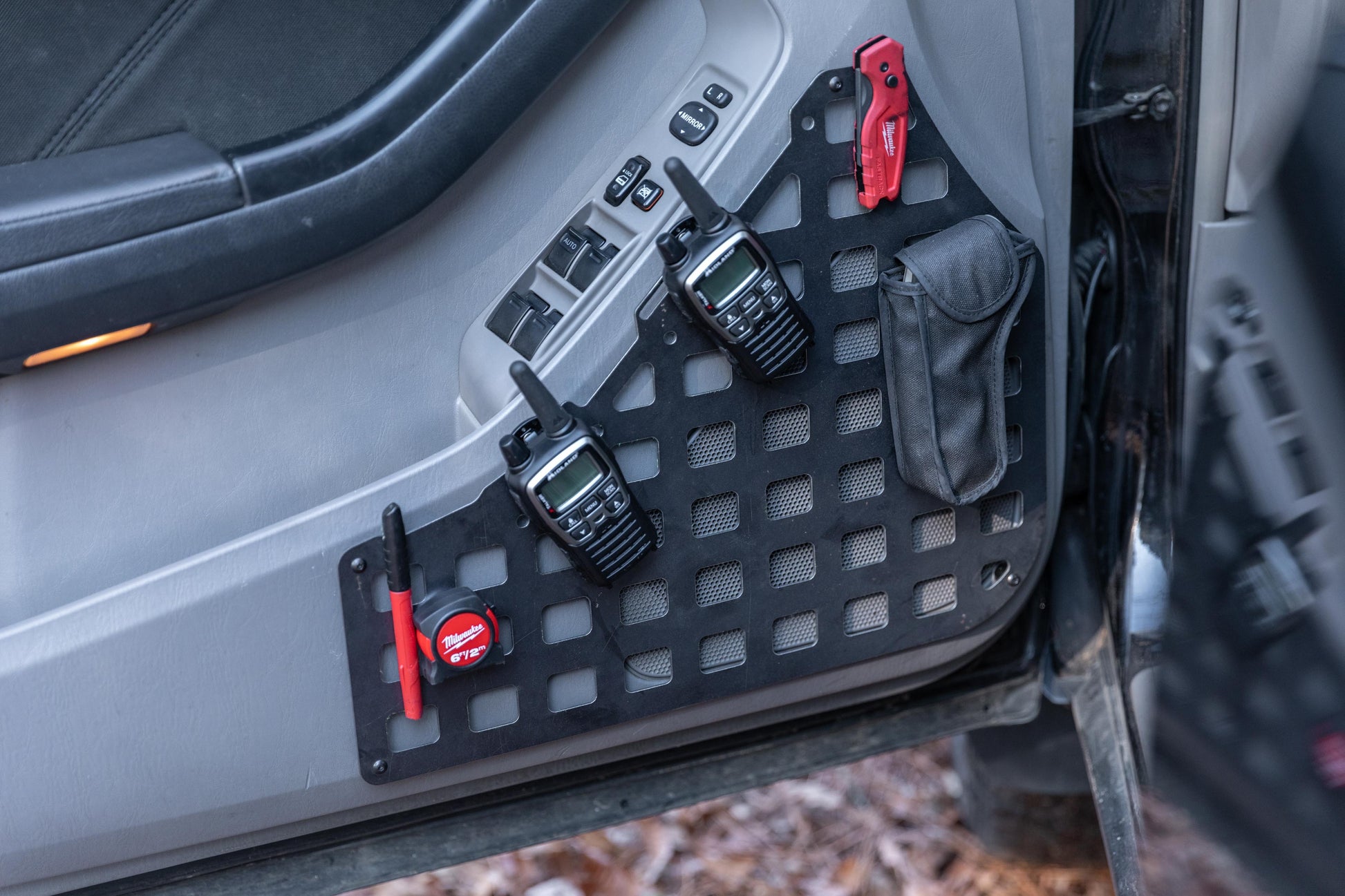 4th gen 4runner front door mod interior storage molle gear panel. perfect for mounting guns holsters and knives or anything you want close to you