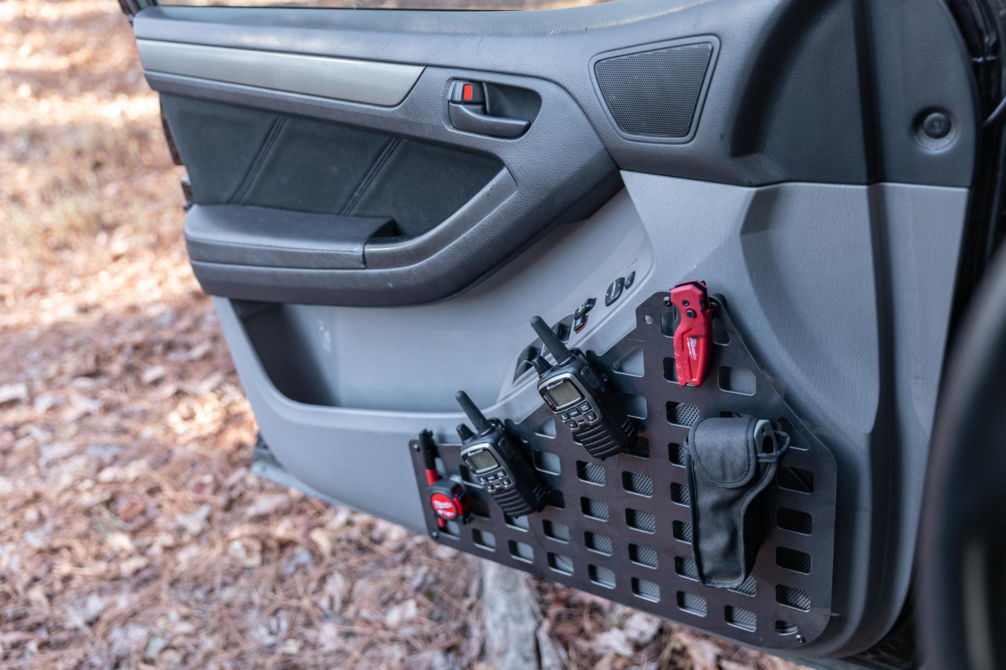 4th gen 4runner front door mod interior storage molle gear panel. perfect for mounting guns holsters and knives or anything you want close to you