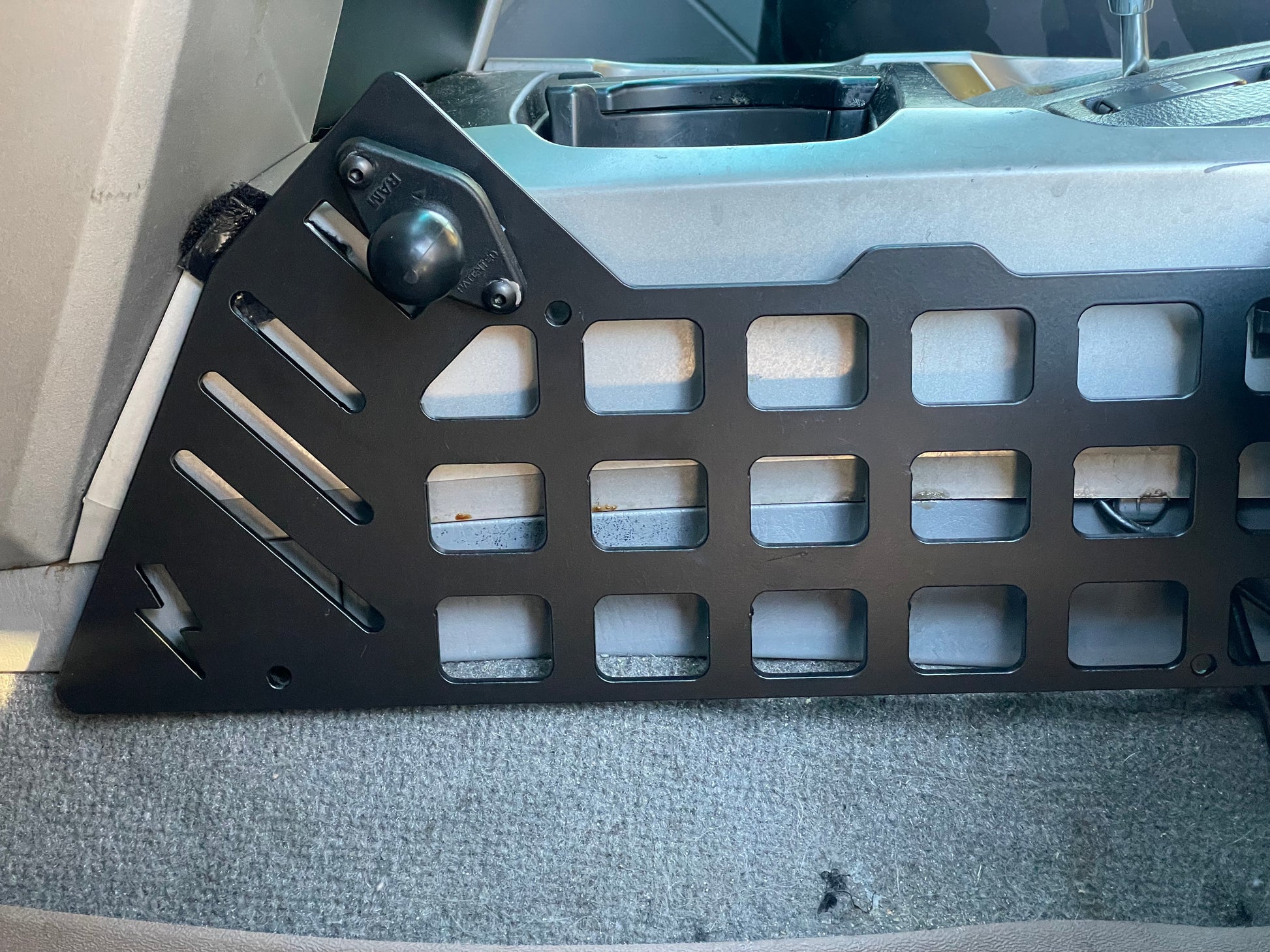 03-09 toyota 4th gen 4runner center console molle gear panel mount. Our panel lets you mount a gun with a clip style pistol holster and ram mounts.