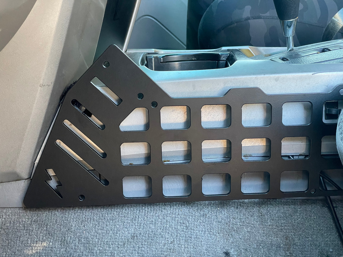 03-09 toyota 4th gen 4runner center console molle gear panel mount. Our panel lets you mount a gun with a clip style pistol holster and ram mounts.