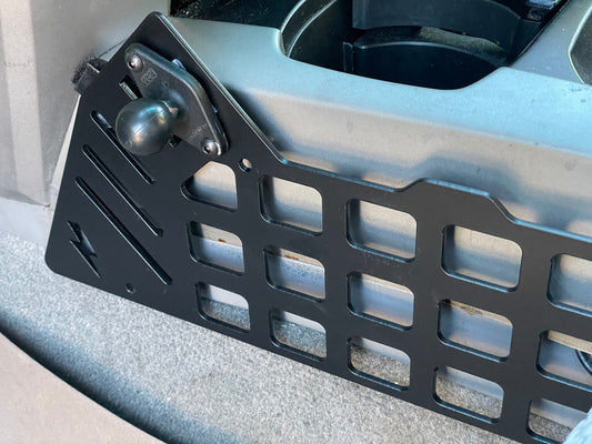 03-09 toyota 4th gen 4runner center console molle gear panel mount. Our panel lets you mount a gun with a clip style pistol holster and ram mounts.